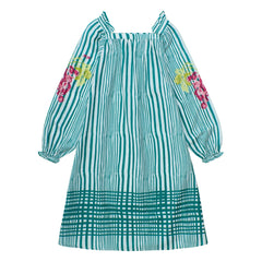 Maison Mangostan - Gestreiftes Kleid mit Ballonärmeln | Grün