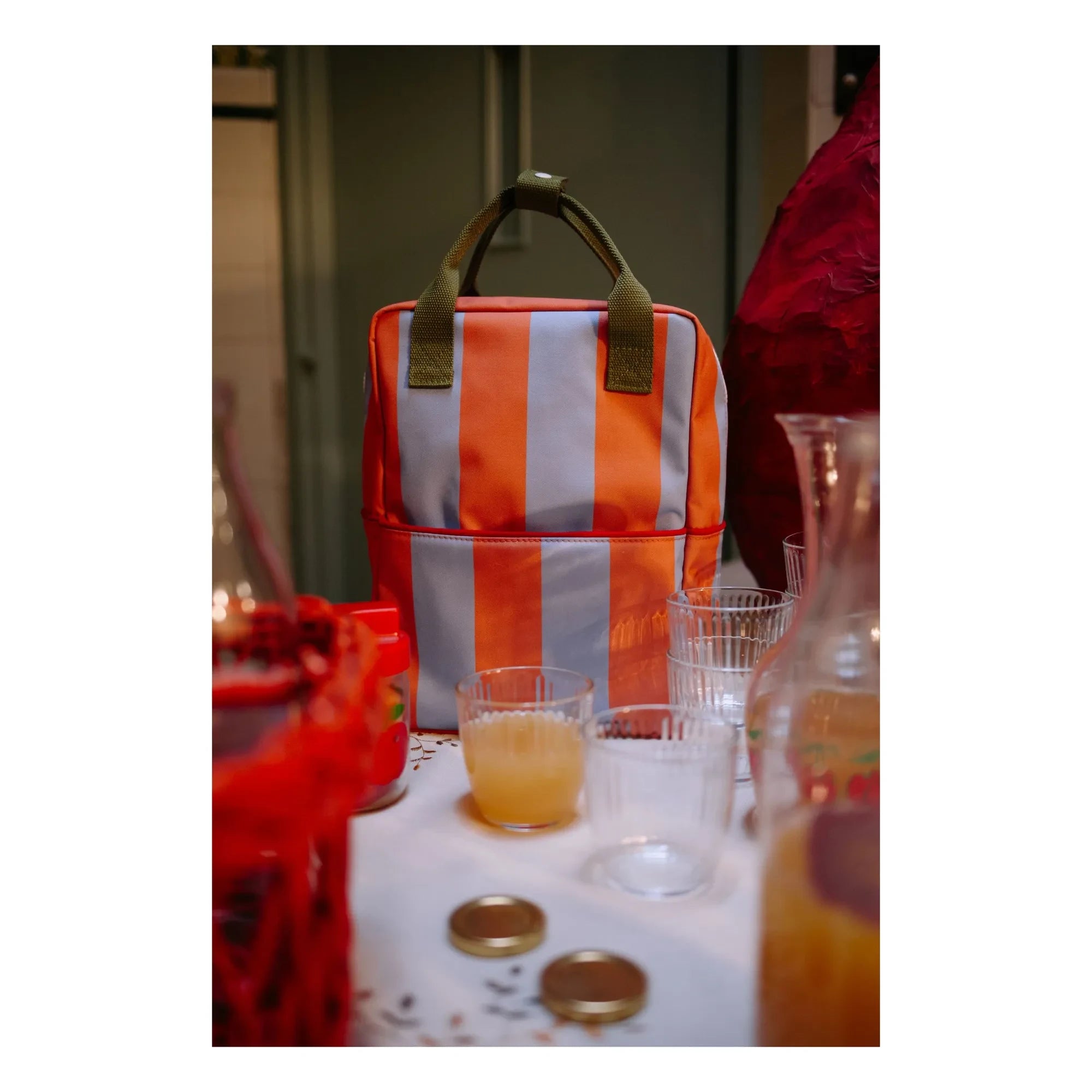 Sticky Lemon - Großer Gestreifter Rucksack | Rot