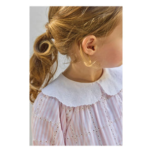 Tartine et Chocolat - Gestreiftes Kleid mit Claudine-Kragen und Stickerei | Puderrosa