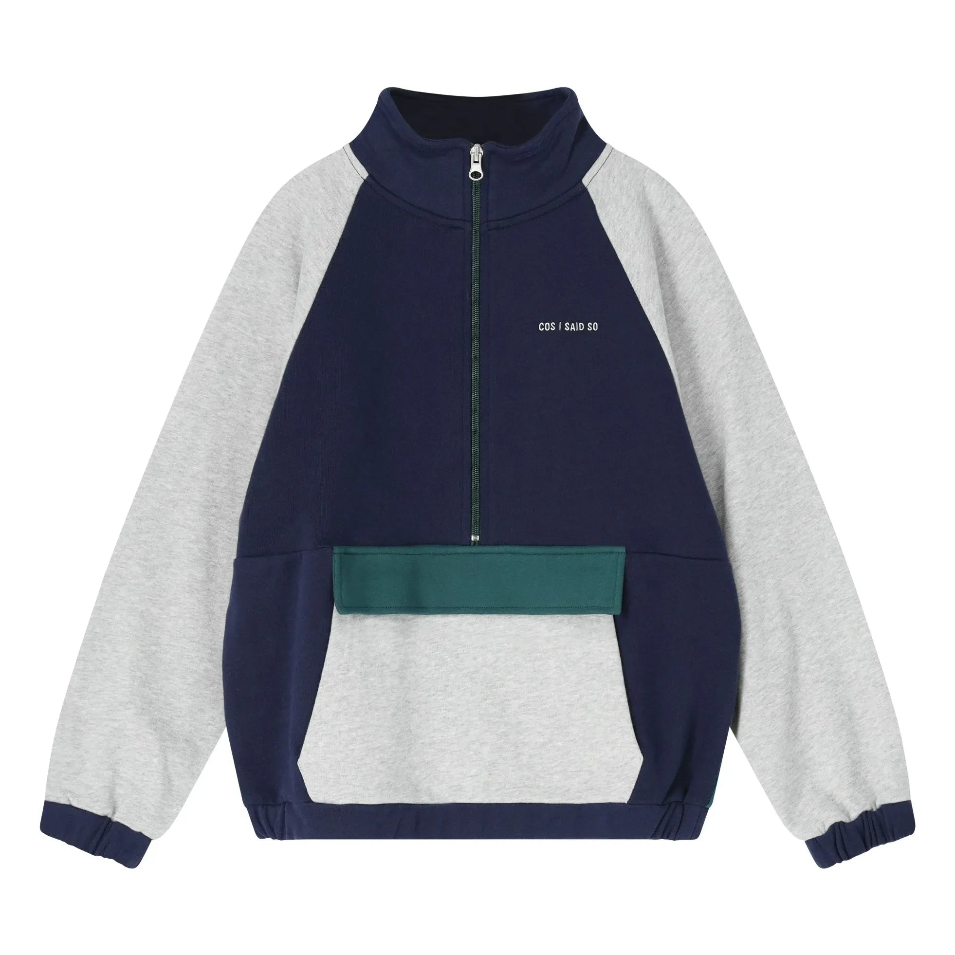 Cos I Said So - Colour-Block Sweatshirt mit halbem Reißverschluss aus Bio-Baumwolle | Grau