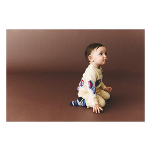 FUB - İnce Örgü Merinos Yünü Bebek Kazağı, Çiçek Desenli | Krem