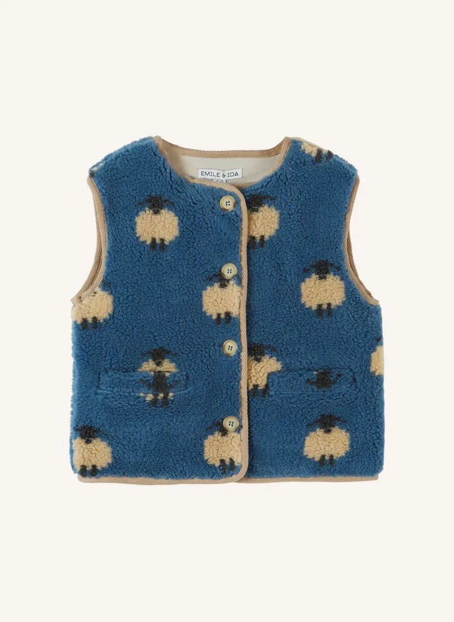 Emile et Ida - Schaf-Sherpa ärmellose Weste | Blau