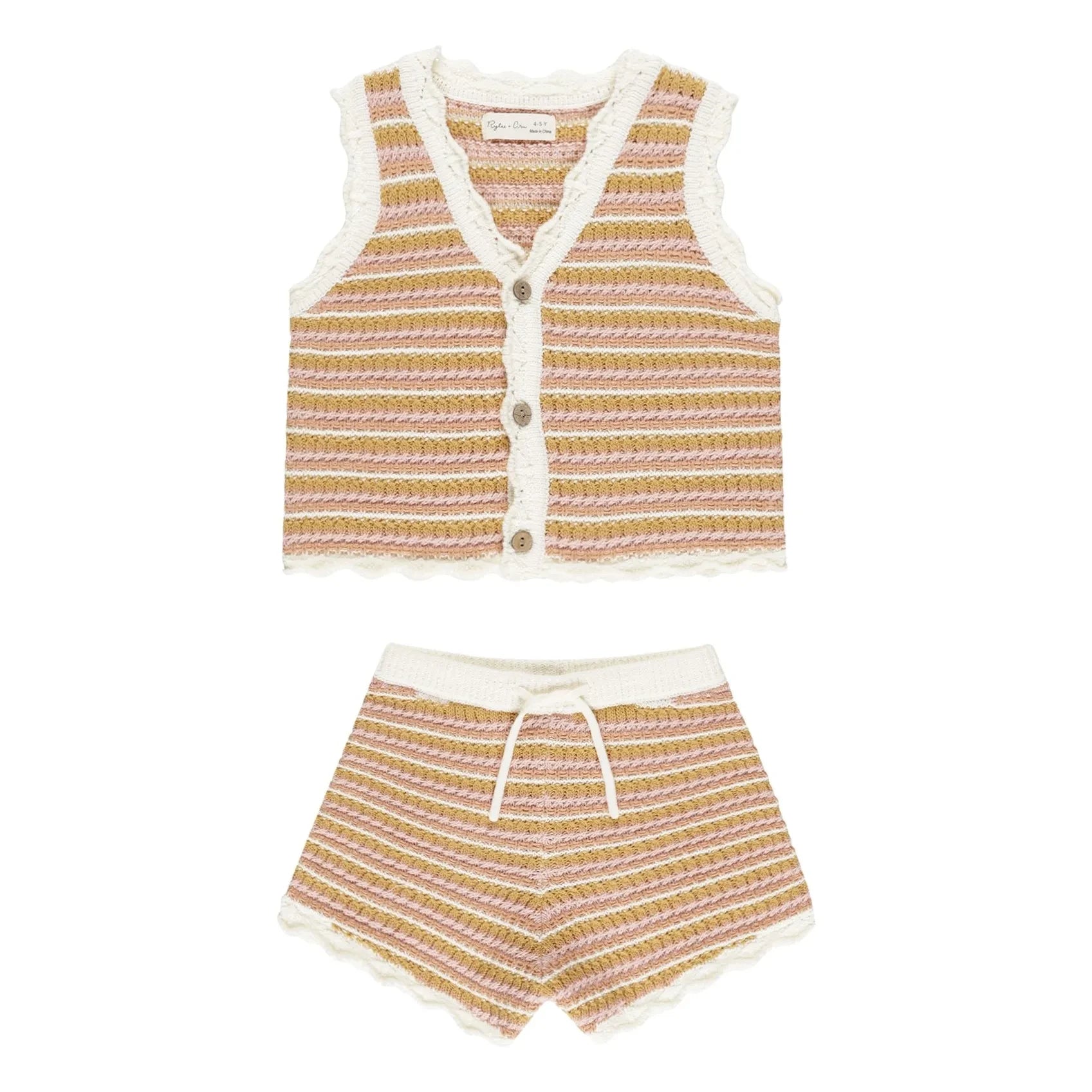 Rylee + Cru - Gestreiftes Weste- und Shorts-Set | Rosa