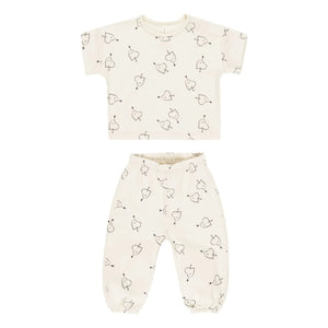 Quincy Mae - Herz-T-Shirt und Hose | Ecru