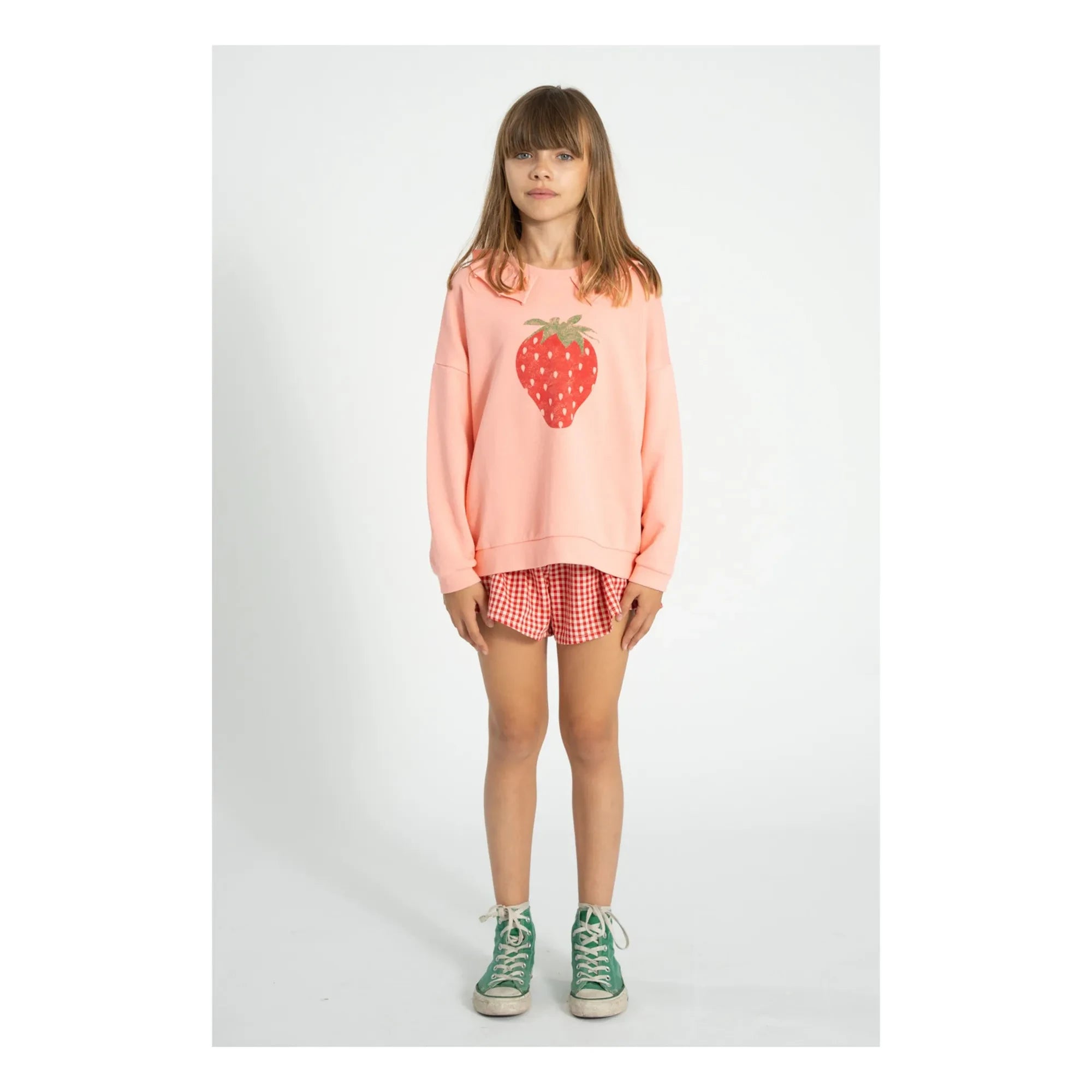Piupiuchick - Erdbeer-Sweatshirt mit Rüschen aus Bio-Baumwolle | Rosa