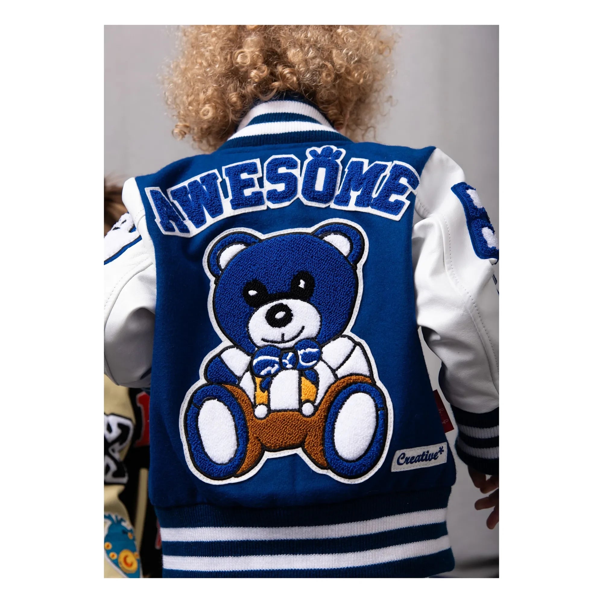 Fille Garçon - Leder-Patch Letterman Bomberjacke | Blau