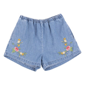 Babe & Tess - Luisa Bestickte Denim Shorts | Hellblau