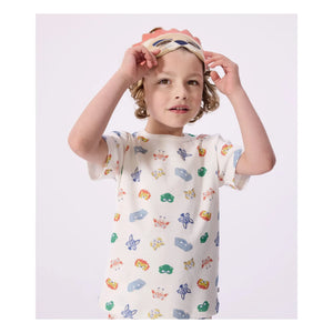 Petit Bateau – Schlafanzug aus Bio-Baumwolle mit Löwenmaske, kurze Form | Weiß