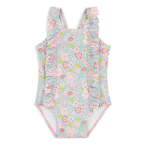 Petit Bateau - Baby-Badeanzug mit Blumenmuster und Rüschen | Türkis