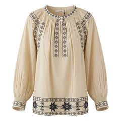 Hod - Natalia Baumwoll Bestickte Bluse | Champagner