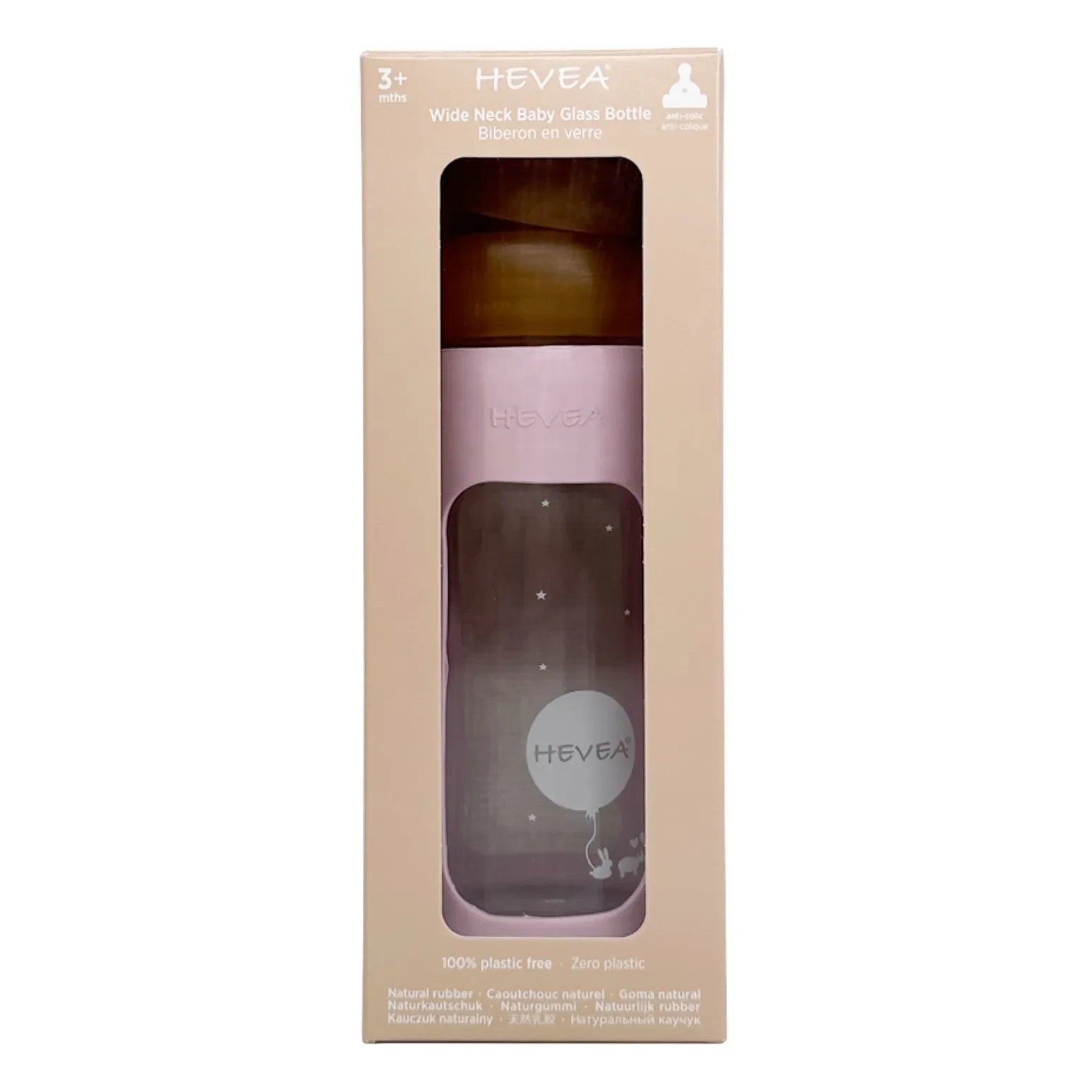 Hevea - Weithals-Glasflasche mit Schutzhülle, mittlere Flussrate | Puderrosa