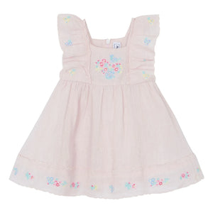 Tartine et Chocolat - Besticktes Volant-Kleid | Blassrosa