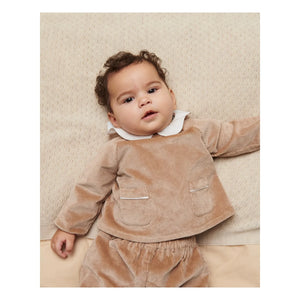 Copenhagen Colors - Organische Baumwollstrukturierte Samt-Bluse und Overall-Set | Beige
