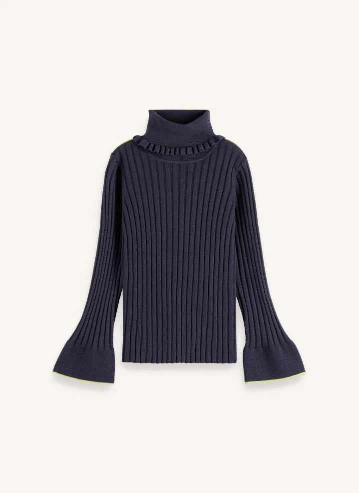 Scotch & Soda - Gerippter Rollkragenpullover | Grau-Blau