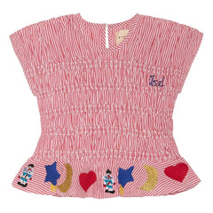 SISSEL EDELBO - Gestreiftes Top Smocké Sol - Kinderkollektion | Rot