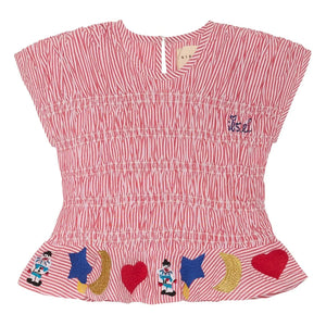 SISSEL EDELBO - Gestreiftes Top Smocké Sol - Kinderkollektion | Rot