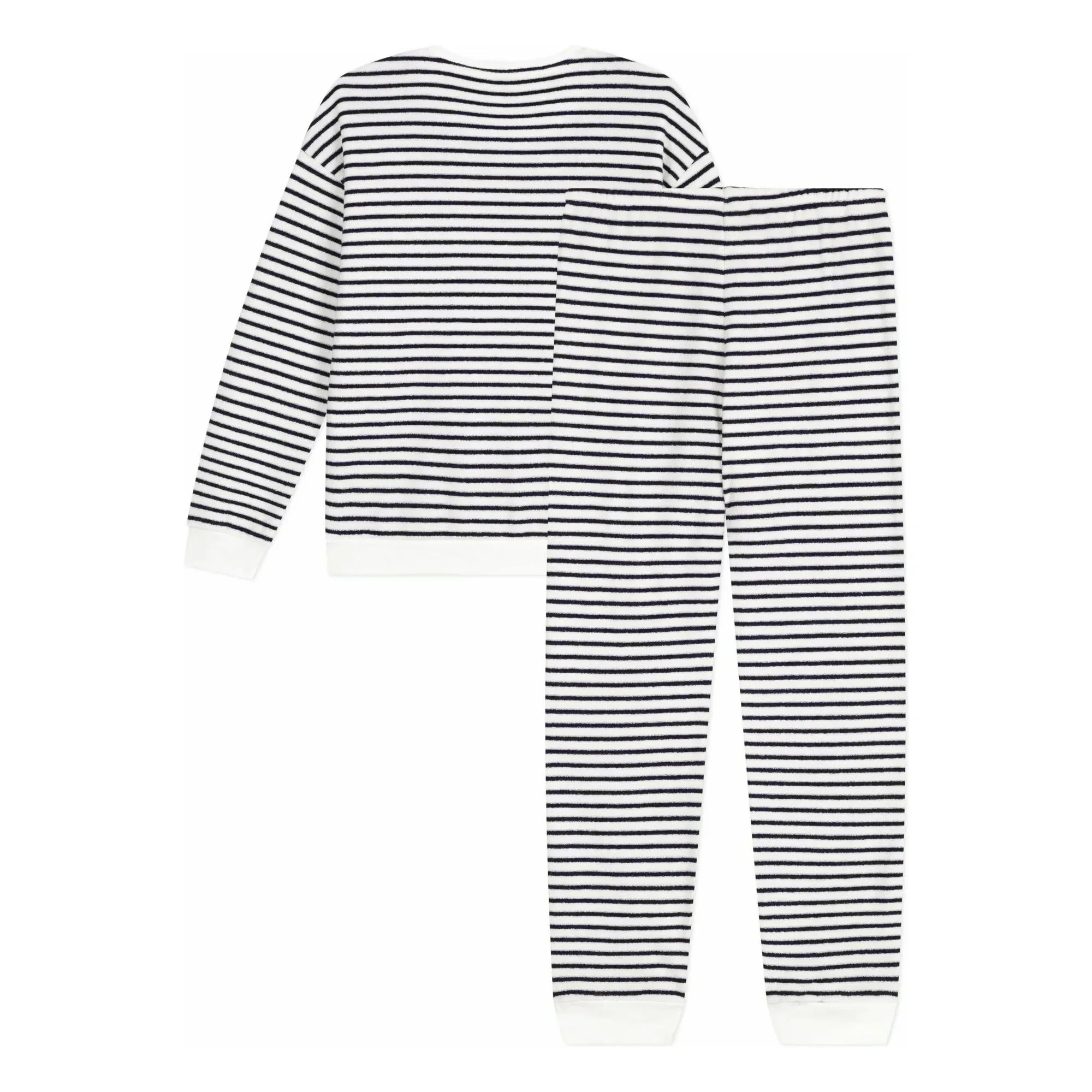 Petit Bateau - Gestreifter Pyjama aus Frottee | Ecru