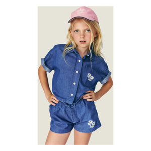 Mipounet - Jeanshemd Amélie Fleurs Baumwolle BCI | Blau