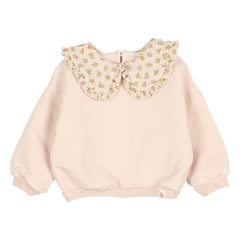 Búho - Organik Pamuk Cottage Çiçek Desenli Claudine Yaka Sweatshirt Bebek | Açık Pembe