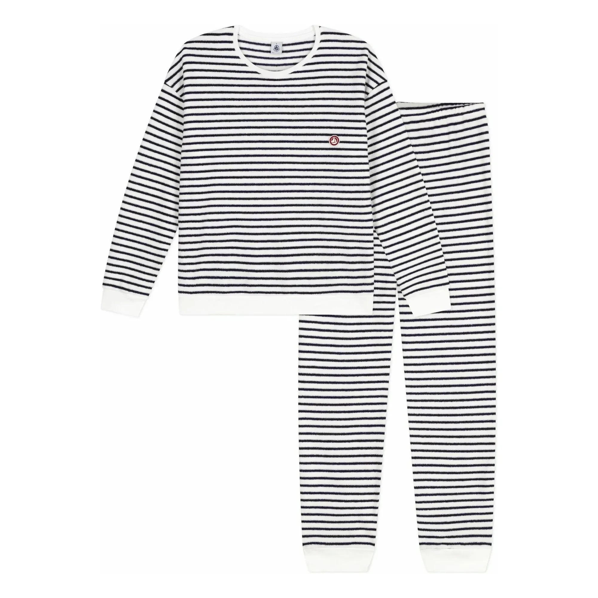 Petit Bateau - Gestreifter Pyjama aus Frottee | Ecru