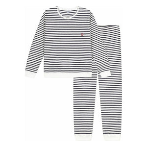Petit Bateau - Gestreifter Pyjama aus Frottee | Ecru