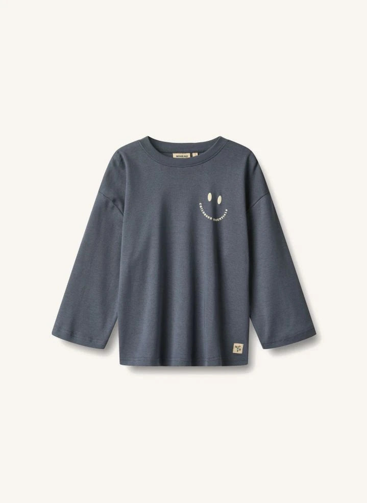 Wheat - Axe Print Smiley Bio-Baumwoll-T-Shirt | Grau-Blau