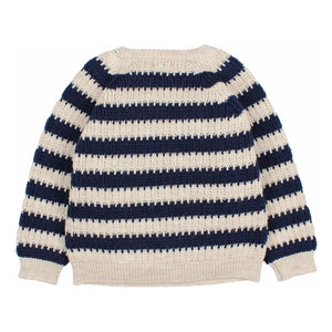 Búho - Gestreifter Alpaka-Wollpullover | Marineblau
