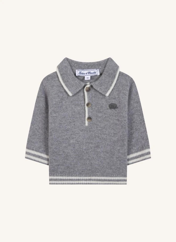 Tartine et Chocolat - Langarm-Polo aus Wolle | Grau