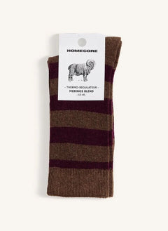 Homecore - Gestreifte Merinowollsocken | Dunkelbraun