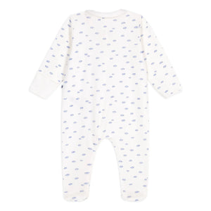 Petit Bateau - Wolken Bio-Baumwolle Schlafoverall mit Reißverschluss | Weiß