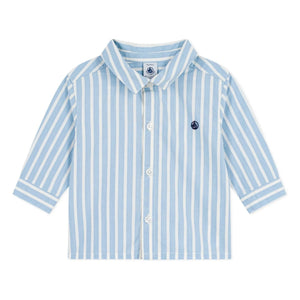 Petit Bateau – Gestreiftes Hemd aus Bio-Baumwollpopeline mit Logo | Blau
