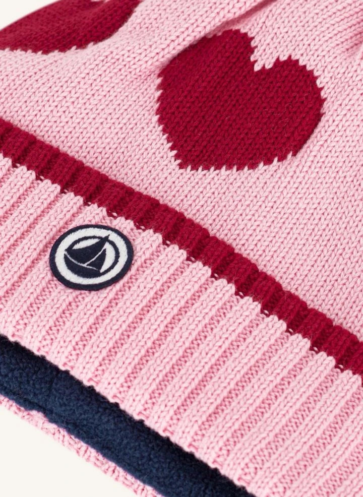 Petit Bateau - Mütze mit Herzmuster aus Bio-Baumwolle | Rosa