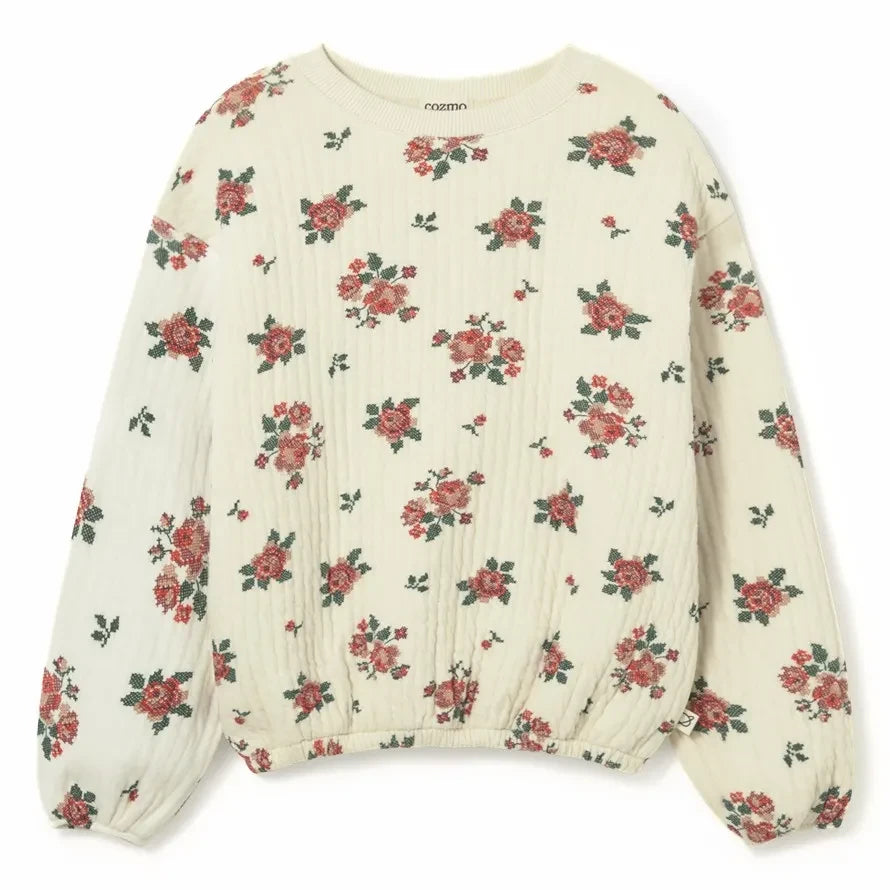 Cozmo - Celia Sweatshirt Blumen Bio-Baumwolle | Elfenbein