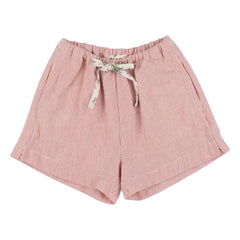 Babe & Tess - Stella Gestreifte Blumen-Shorts mit Rüschen | Rot