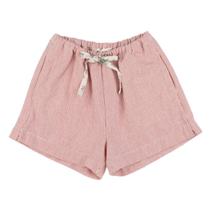 Babe & Tess - Stella Gestreifte Blumen-Shorts mit Rüschen | Rot