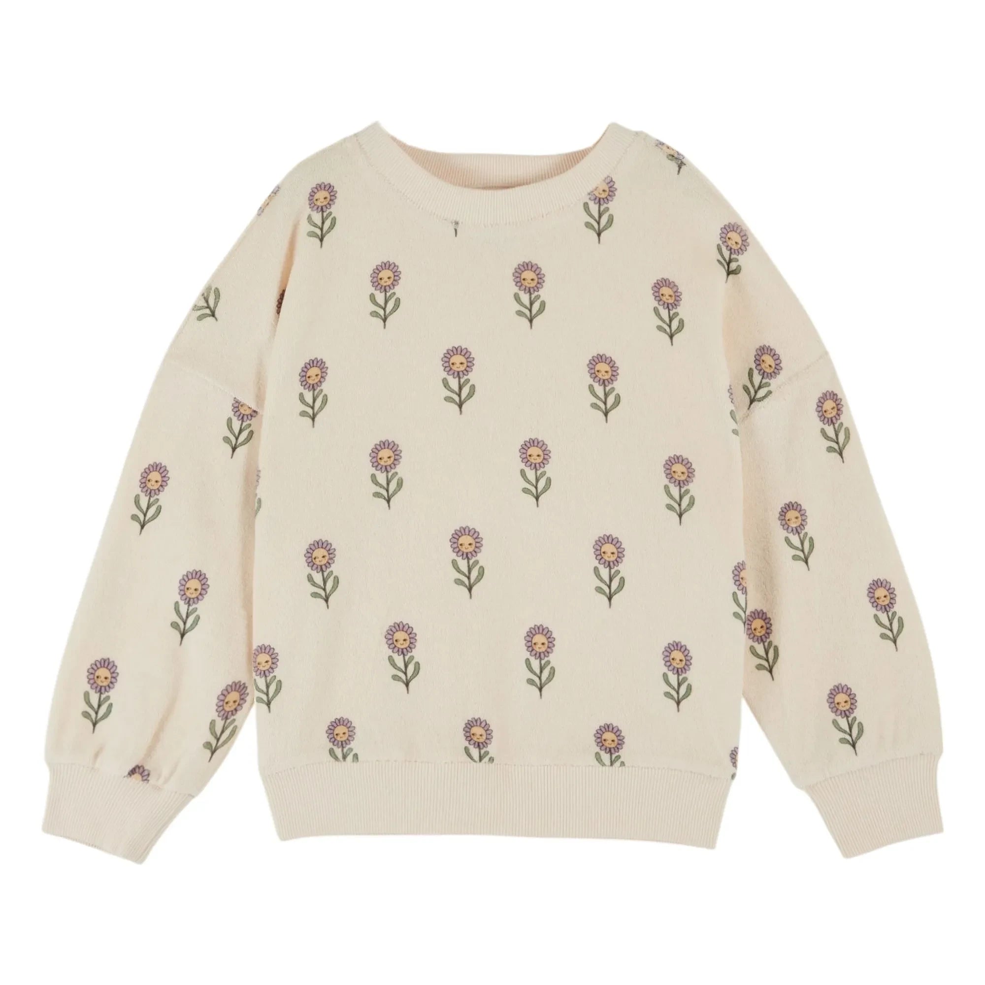 Emile et Ida - Bio-Baumwoll Sweatshirt mit Frottee-Blumen | Creme