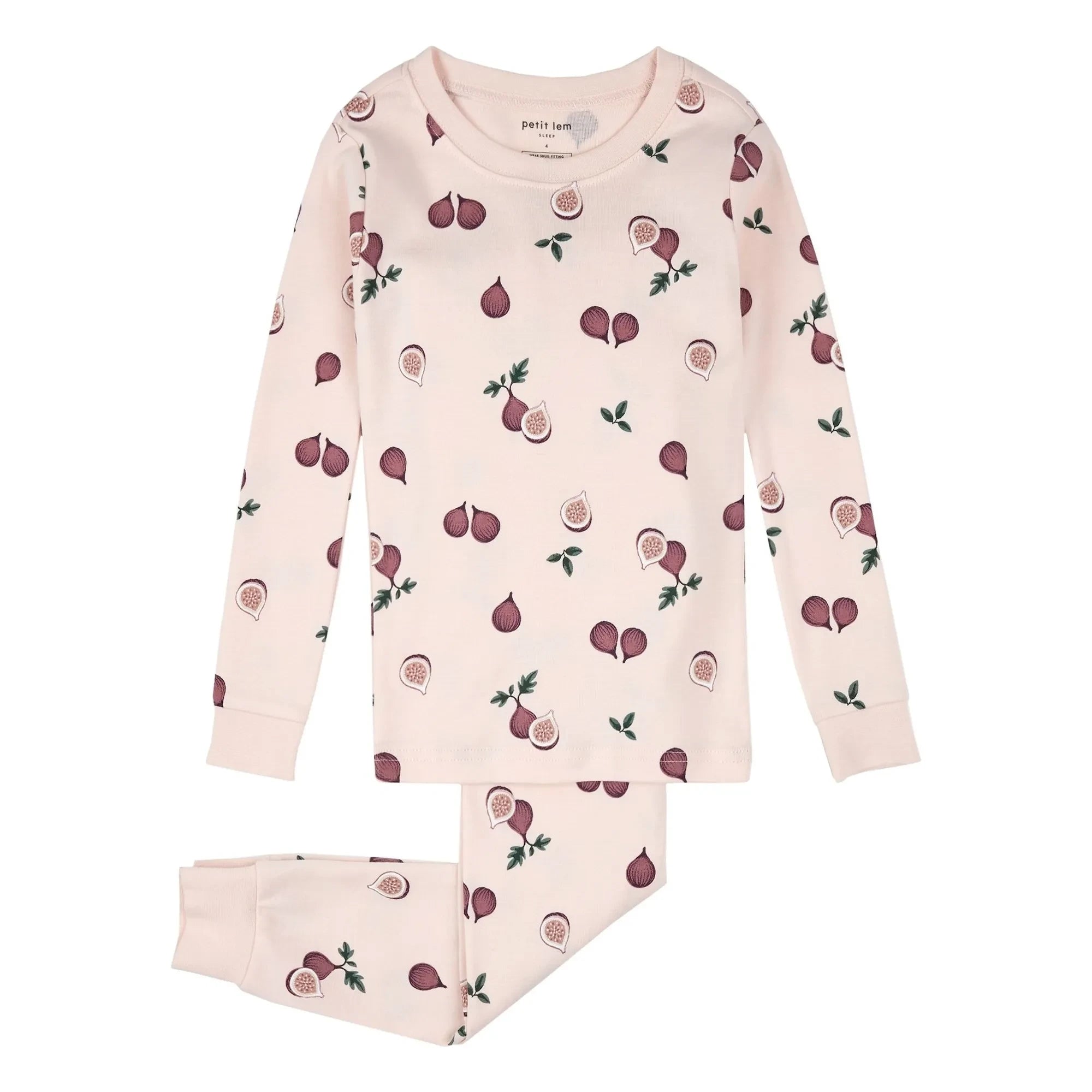 Petit Lem - Bio-Baumwoll-Pyjama mit Feigen | Hellrosa