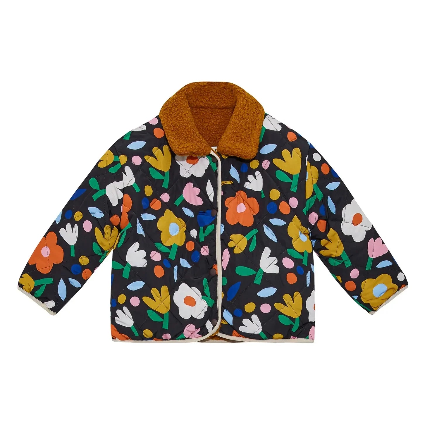 Petit Stella - Wende-Sherpa-Jacke mit Blumenmuster | Schwarz