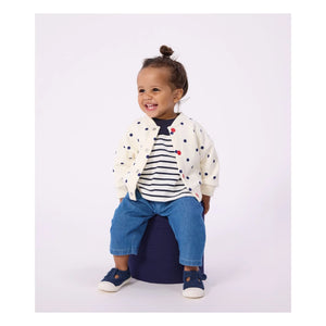Petit Bateau - Molton Jacke mit Punkten | Ecru