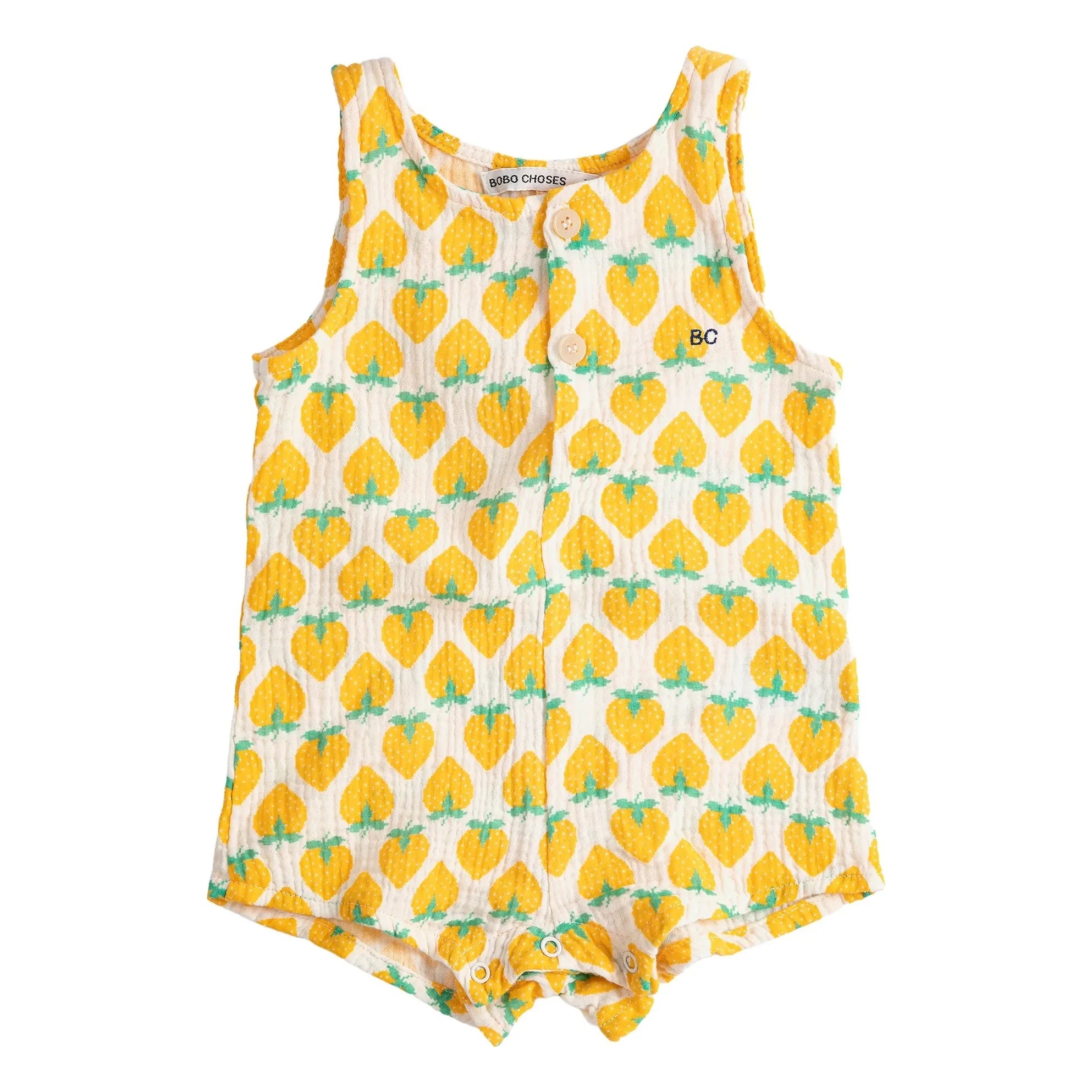 Bobo Choses - Erdbeere Bio-Baumwoll Musselin Strampler | Ecru