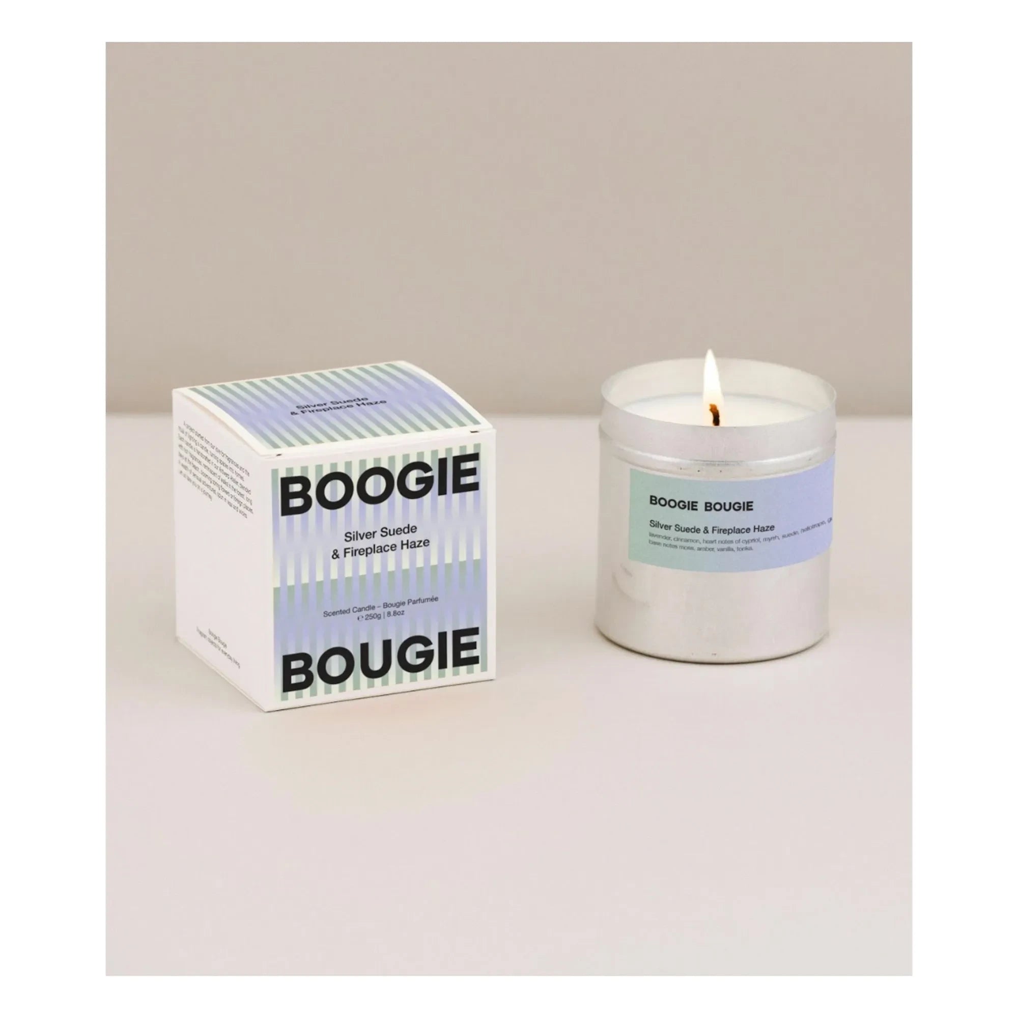 Boogie Bougie - Silver Wildleder & Kaminnebel Kerze