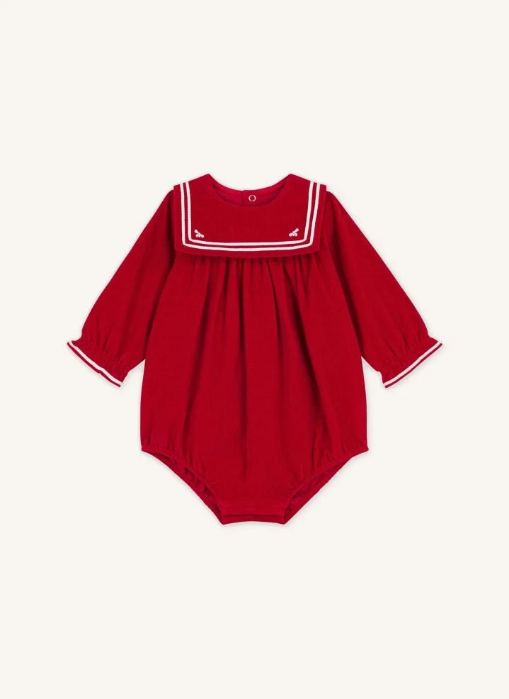 Petit Bateau - Strampler aus Bio-Baumwollvelours | Rot