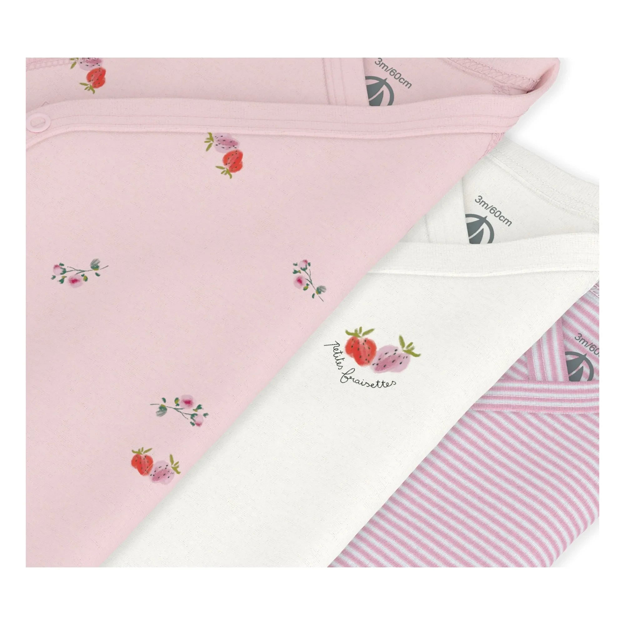 Petit Bateau - Body-Set aus 3 Blumen-Bodys aus Bio-Baumwolle | Rosa