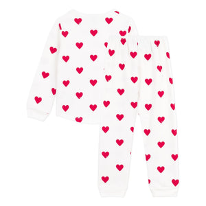 Petit Bateau - Herzchen-Fleece-Schlafanzug | Ecru