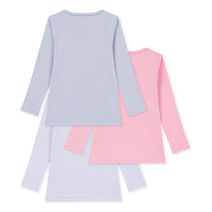 Petit Bateau - 3’lü düz organik pamuklu tişört paketi | Mauve