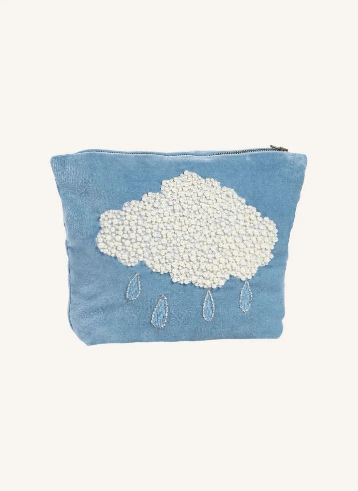 Anna + Nina - Hava, perlenbesetzte Make-up-Tasche | Blau