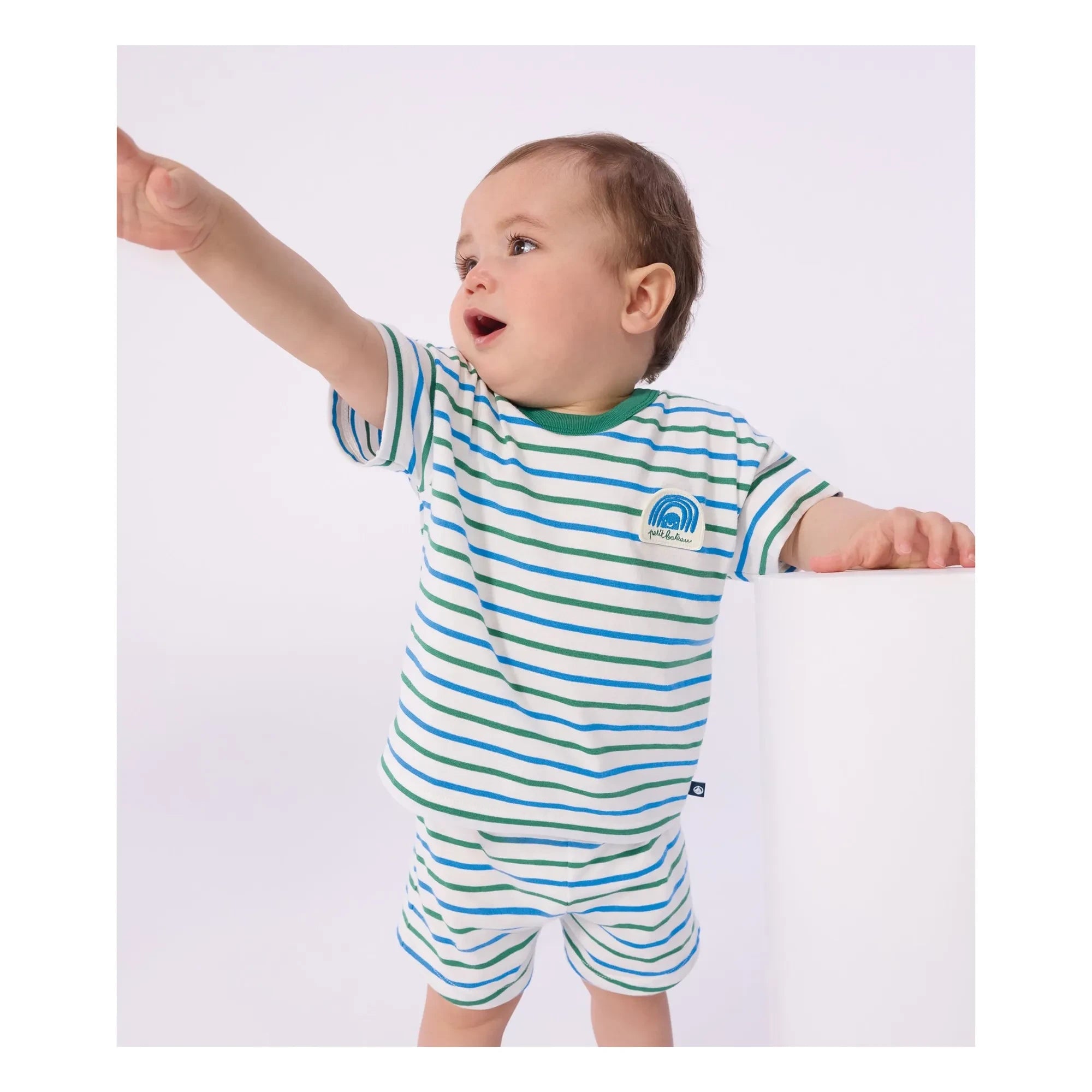 Petit Bateau – Gestreifte Fleece-Shorts | Weiß