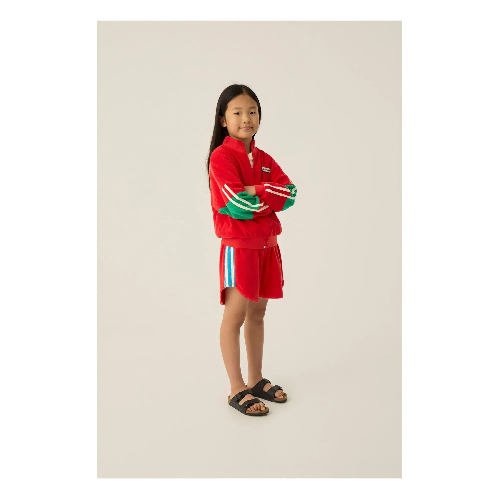 The Campamento - Retro Frottee Kontraststreifen-Shorts | Rot