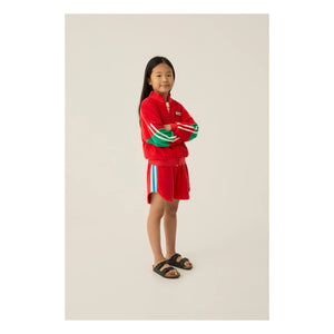 The Campamento - Retro Frottee Kontraststreifen-Shorts | Rot