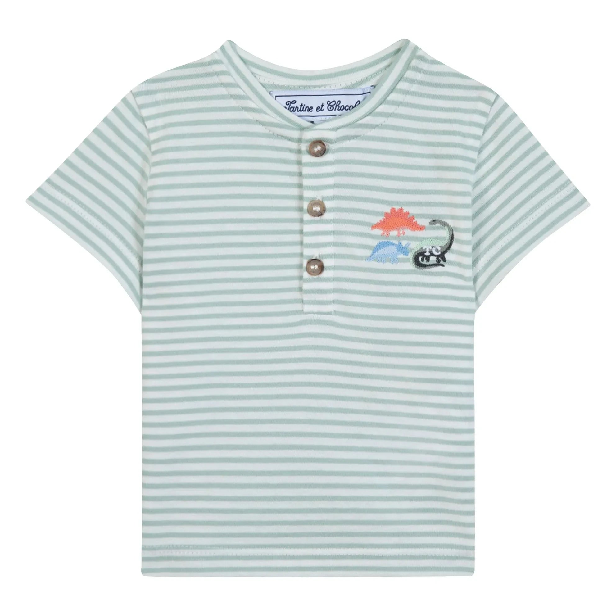 Tartine et Chocolat - T-Shirt mit Dino-Streifen | Salbei